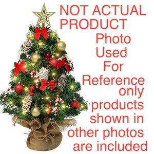 Senjie 23 Inch Green Artificial Christmas Tree with Ornaments and Star Topper
